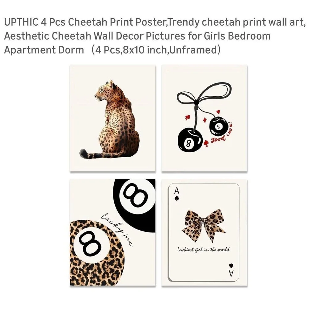 48.- 4 pcs. Cheetah print poster, trendy cheetah print wall art.